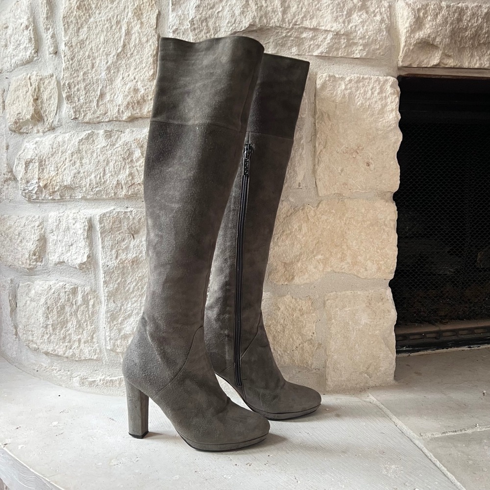Duo Grey Suede Knee High Heeled‎ Boots Size EU 36B